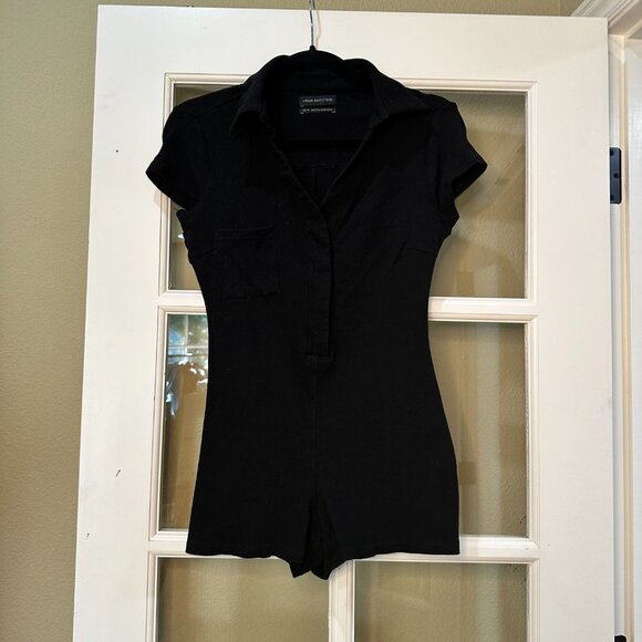 URBAN OUTFITTERS Ribbed Shorts Romper Jumper Onesie w Collar & V Neck - size XS - Picture 2 of 13